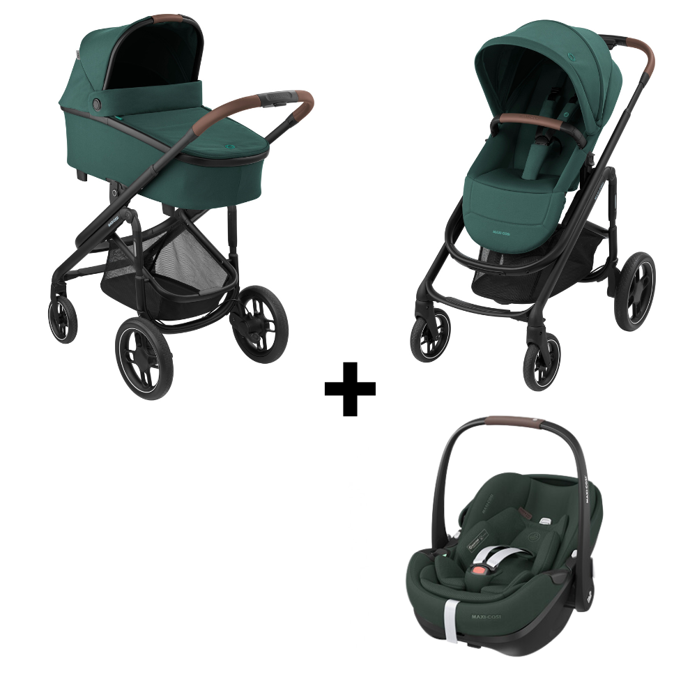 Kinderwagen Maxi-Cosi Plaza Plus Essential Green met Autostoel Pebble 360° Pro2 - Afbeelding 1