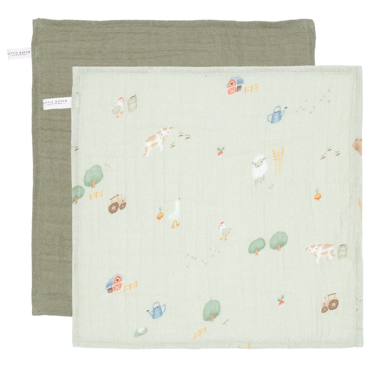 Swaddle Doek Little Dutch 70x70 Little Farm Olive 2st. Swaddle Doek Little Dutch 70x70 Little Farm Olive 2st. - Afbeelding 1