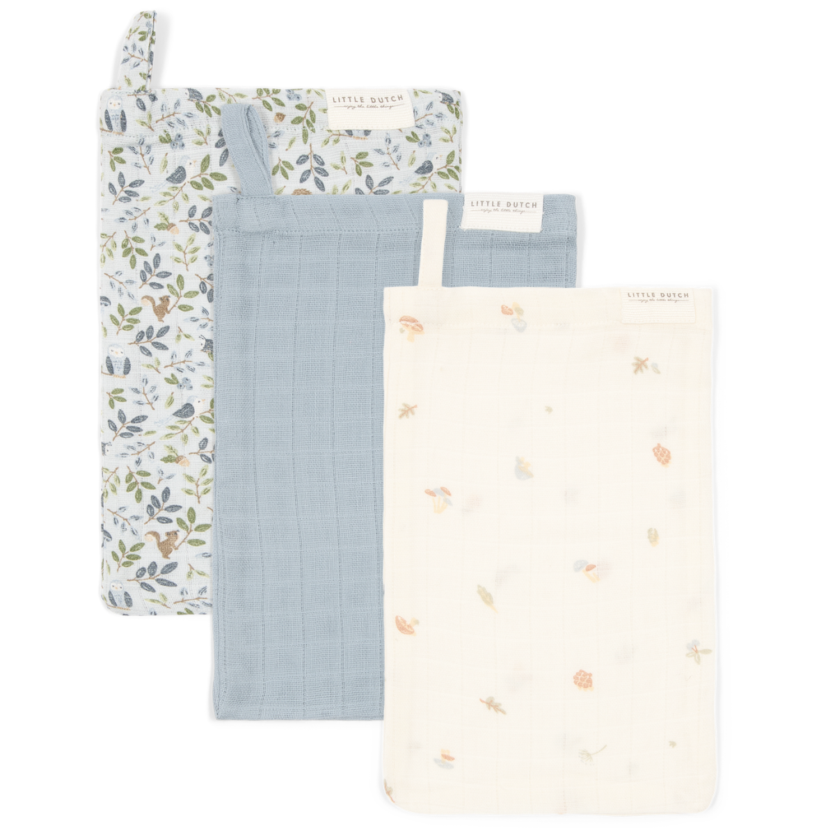 Washandje Little Dutch Hydrofiel Forest Friends 3 St - Afbeelding 1