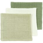 Monddoekjes Meyco Pre-Washed Natural/Soft Olive/Olive Green 3-pack