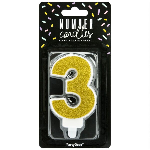 PartyDeco cijferkaars - glitter goud - 3 - Afbeelding 1