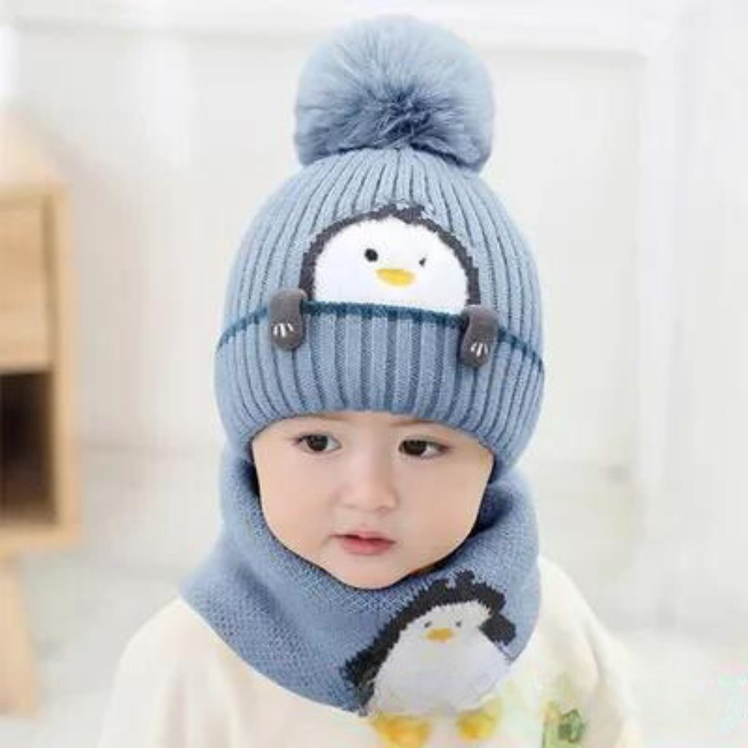 4_a16c5259-46ee-4548-ad34-31bb87e1cba5 Mini Fashion™ - Schattig Pinguin Design - Kinder Muts&Sjaal Blauw / One Size | Educatief Speelgoed - Afbeelding 1