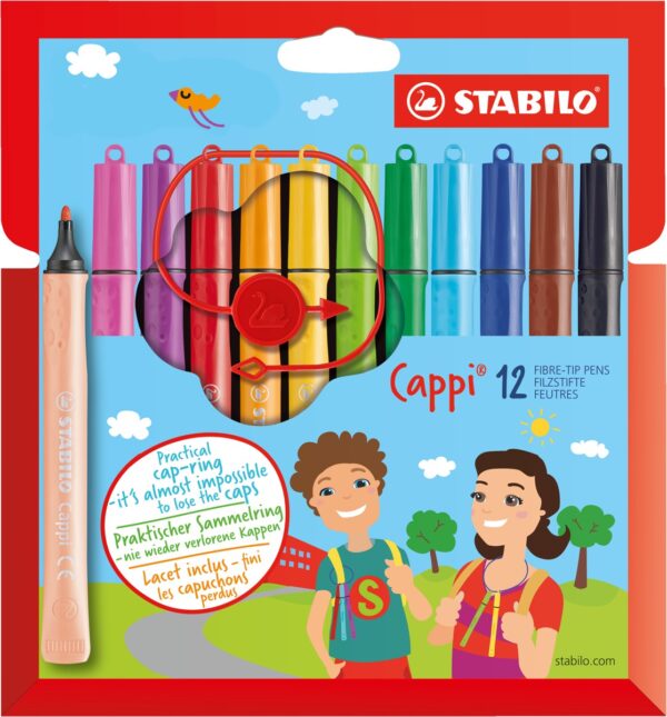 STABILO Cappi viltstiften - 12 stuks met dopring - Afbeelding 1