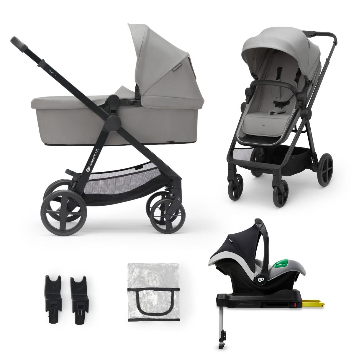 Kinderwagen Kinderkraft Newly 4-in-1 Pro Moonlight Grey met Autostoel en Base - Afbeelding 1