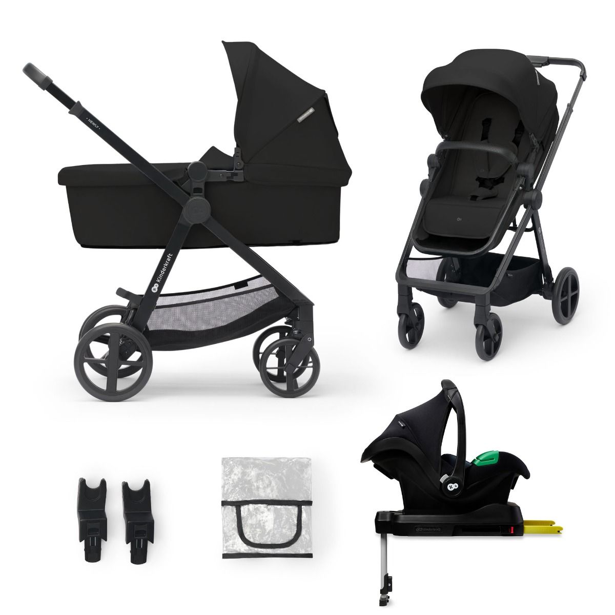Kinderwagen Kinderkraft Newly 4-in-1 Pro Classic Black met Autostoel en Base Kinderwagen Kinderkraft Newly 4-in-1 Pro Classic Black met Autostoel en Base - Afbeelding 1