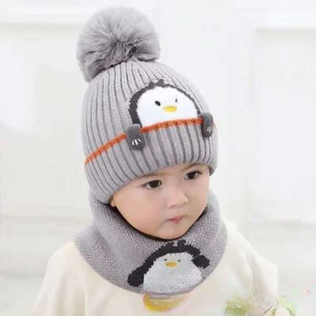 5_38a35428-cbba-44ef-896a-f58644d06555 Mini Fashion™ - Schattig Pinguin Design - Kinder Muts&Sjaal Grijs / One Size | Educatief Speelgoed - Afbeelding 1