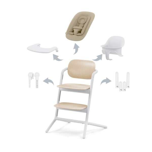 Kinderstoel Cybex Lemo 4-in-1 Sand White/White met Newbornset + Babyset + Eetblad&Accessoires - Afbeelding 1