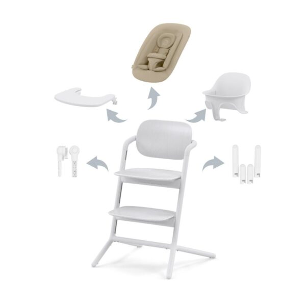 Kinderstoel Cybex Lemo 4-in-1 All White/White met Newbornset + Babyset + Eetblad&Accessoires - Afbeelding 1