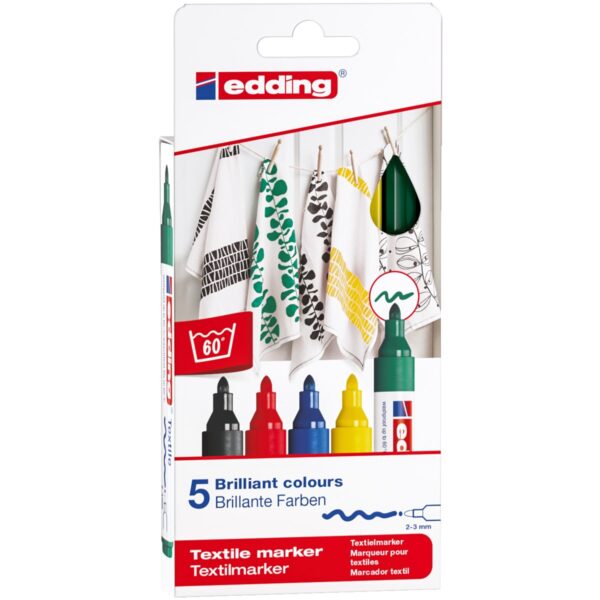 edding 4500 textile pen set - 5 stuks - basis - Afbeelding 1