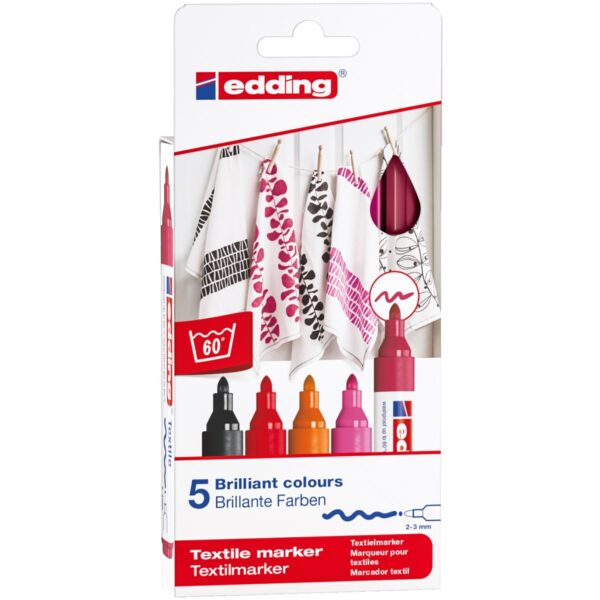 edding 4500 textile pen set - 5 stuks - warm - Afbeelding 1