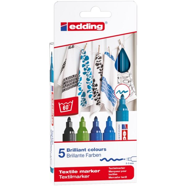 edding 4500 textile pen set - 5 stuks - cool - Afbeelding 1