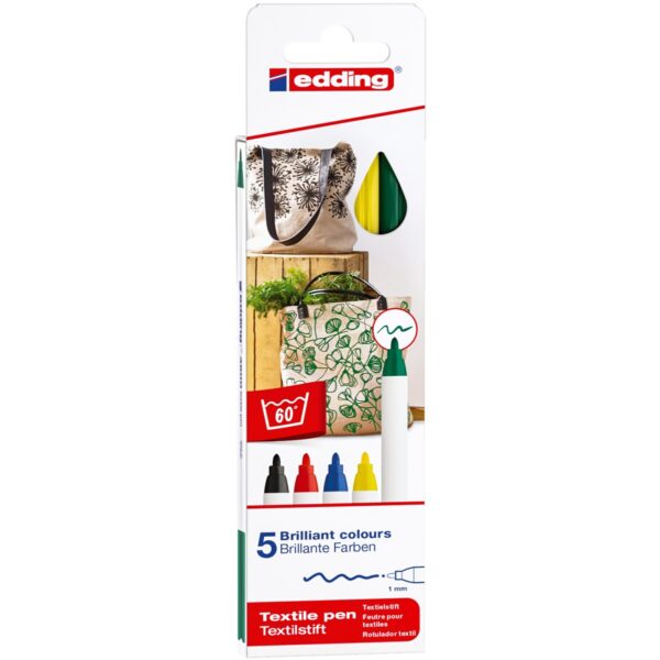 edding 4600 textile pen set - 5 stuks - basis - Afbeelding 1