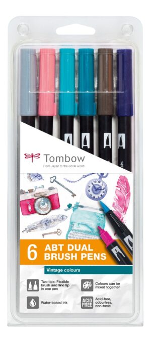Tombow ABT Dual Brush Pen set - 6 stuks - vintage colours