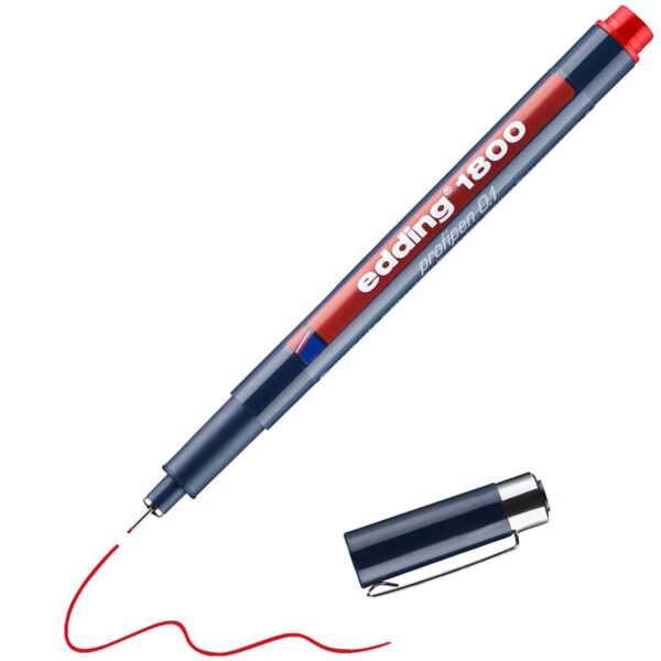 edding 1800 profipen - 0,1 mm - rood - Afbeelding 1