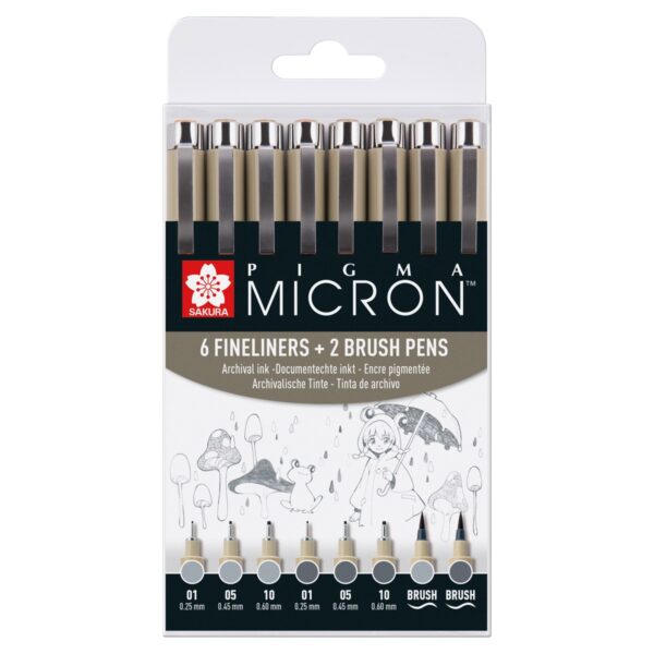 Sakura Pigma Micron set - 8 stuks - licht koelgrijs&koelgrijs - Afbeelding 1