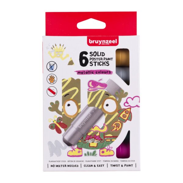 Bruynzeel Kids - plakkaatverfstick - 6 metallic kleuren - Afbeelding 1