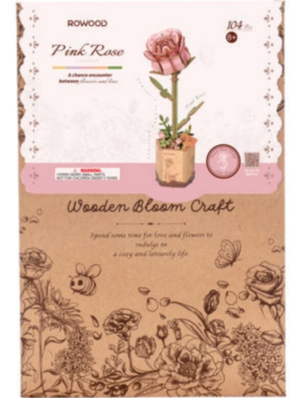 Robotime houten 3D puzzel - Pink Rose - Afbeelding 1