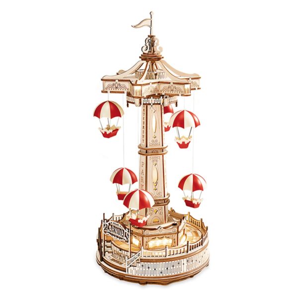 Robotime houten 3D puzzel - muziekdoos Parachute Tower - Afbeelding 1