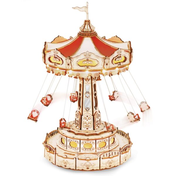 Robotime houten 3D puzzel - muziekdoos Swing Ride - Afbeelding 1