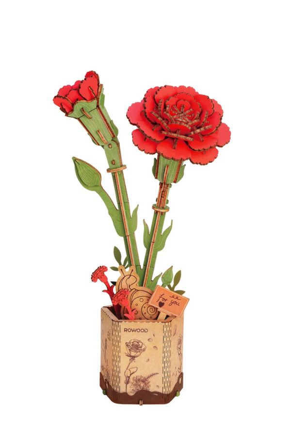 Robotime Houten 3D puzzel - Red Carnation - Afbeelding 1
