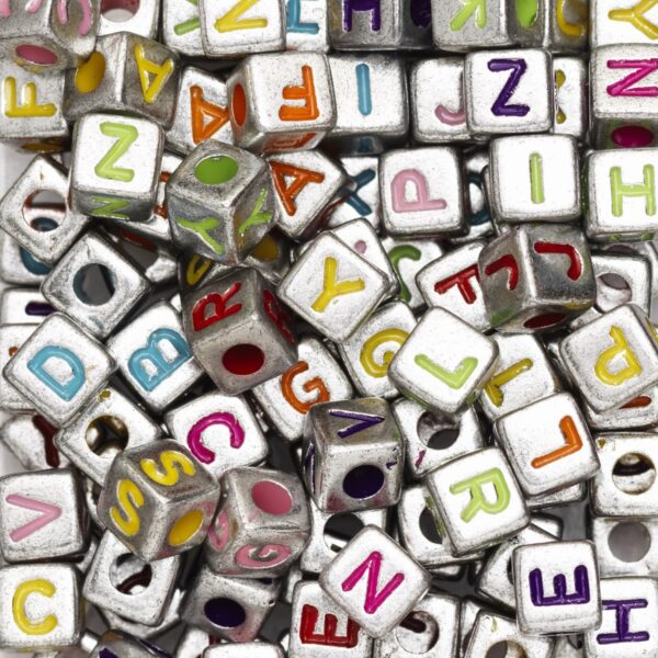 Kralenmix - letters - vierkant zilverkleurig - Afbeelding 1