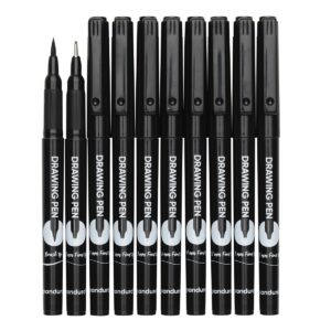 Tekenpennen - 10 stuks - fineliners + brushpen - zwart