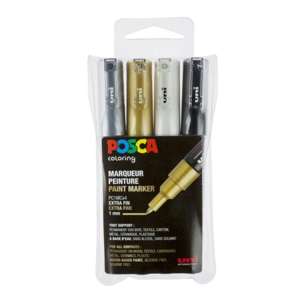 POSCA acrylmarker set - extra fijn PC-1MC - goud/zilver/zwart/wit - Afbeelding 1