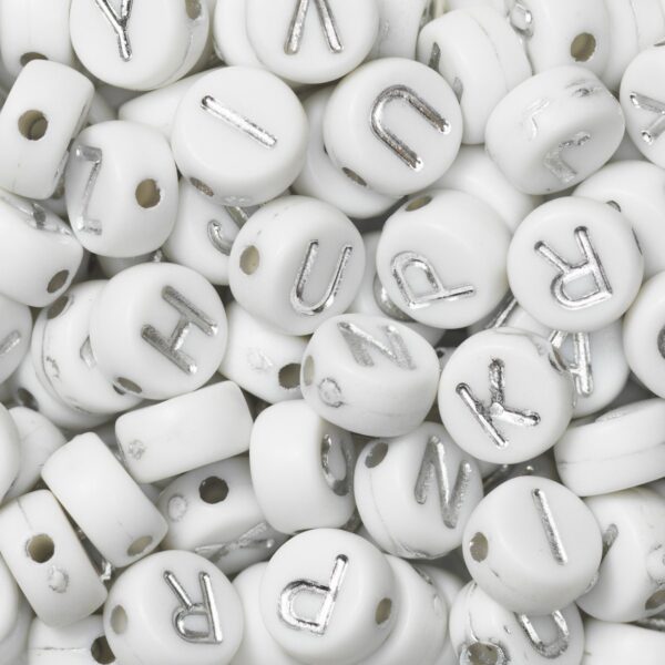 Kralenmix - letters - wit met zilverkleur - Afbeelding 1