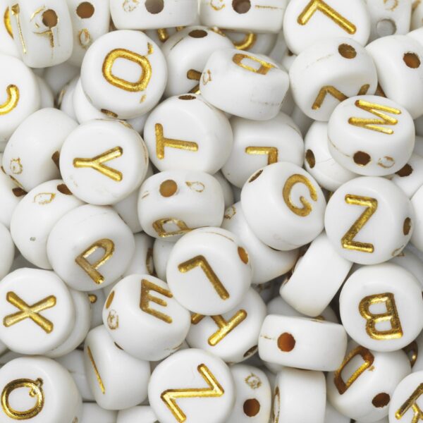Kralenmix - letters - wit met goudkleurig - Afbeelding 1