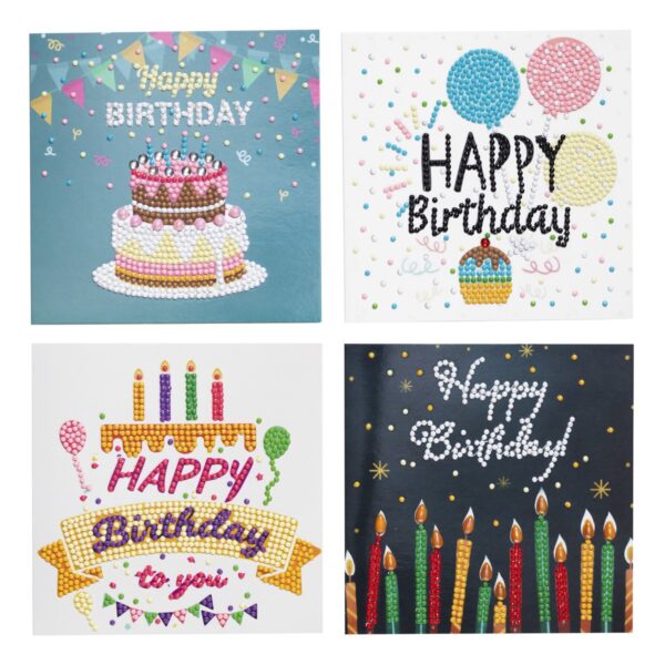 Diamond painting kaarten - 4 stuks - Happy Birthday - Afbeelding 1