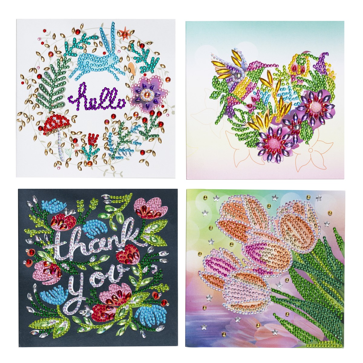 Diamond painting kaarten - 4 stuks - bloemen Diamond painting kaarten - 4 stuks - bloemen - Afbeelding 1