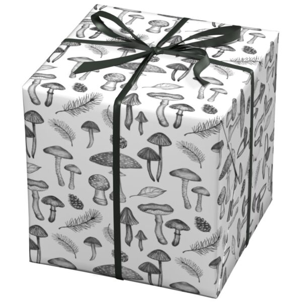 Cadeaupapier - 10 meter - wit/paddenstoelen - Afbeelding 1