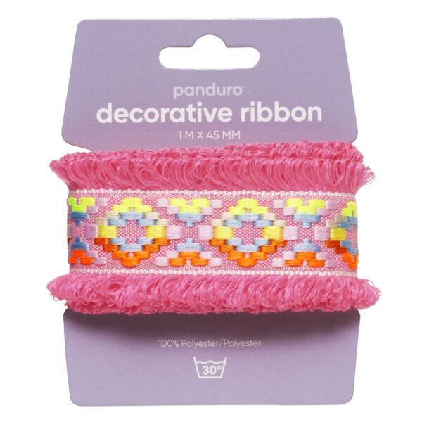 Decoratief lint - 1 meter - roze franjes - Afbeelding 1