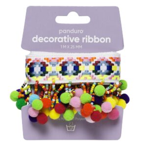 Decoratief lint - 1 meter - kralen en pompons