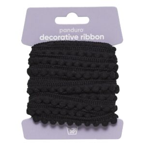 Decoratief lint - 4 meter - pompons zwart