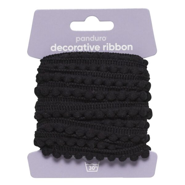 Decoratief lint - 4 meter - pompons zwart - Afbeelding 1