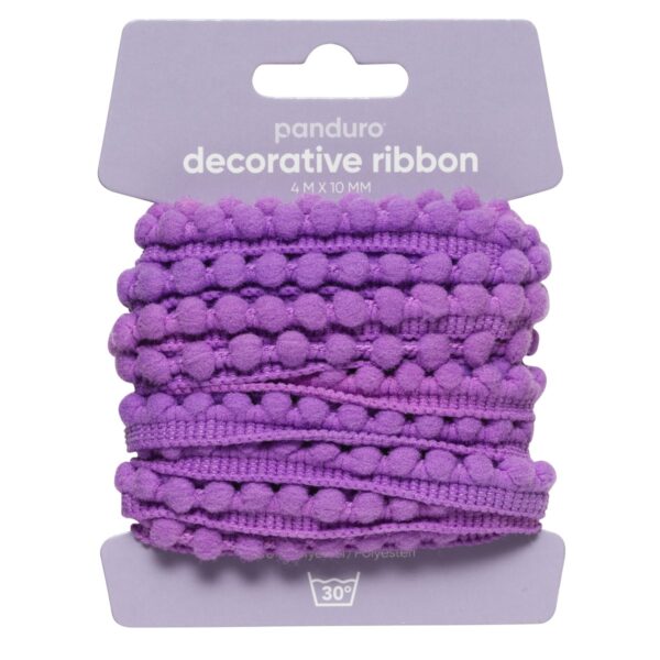 Decoratief lint - 4 meter - pompons lila - Afbeelding 1