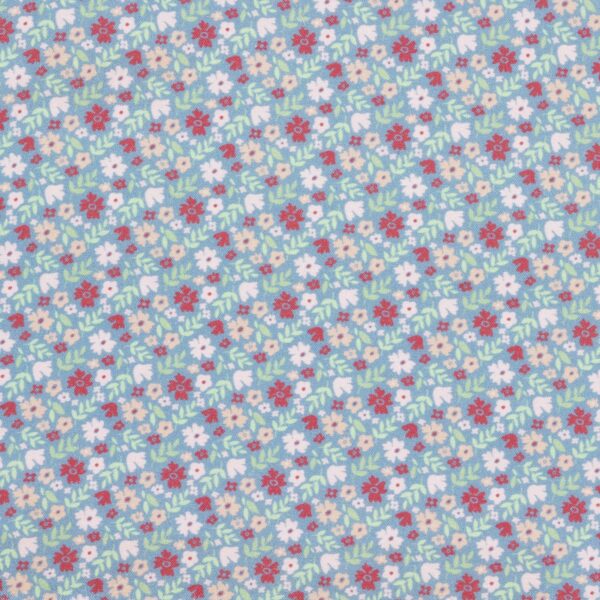 Stof katoen - 50x70 cm - blauwe bloemetjes - Afbeelding 1