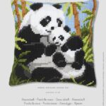 Borduurpakket - kruissteek kussen - pandafamilie