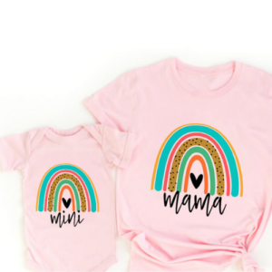 Mini Fashion™ - Mama&Dochter - Matchende Shirt&Romper Roze - Gekleurde Regenboog / Vrouwen - XL | Educatief Speelgoed