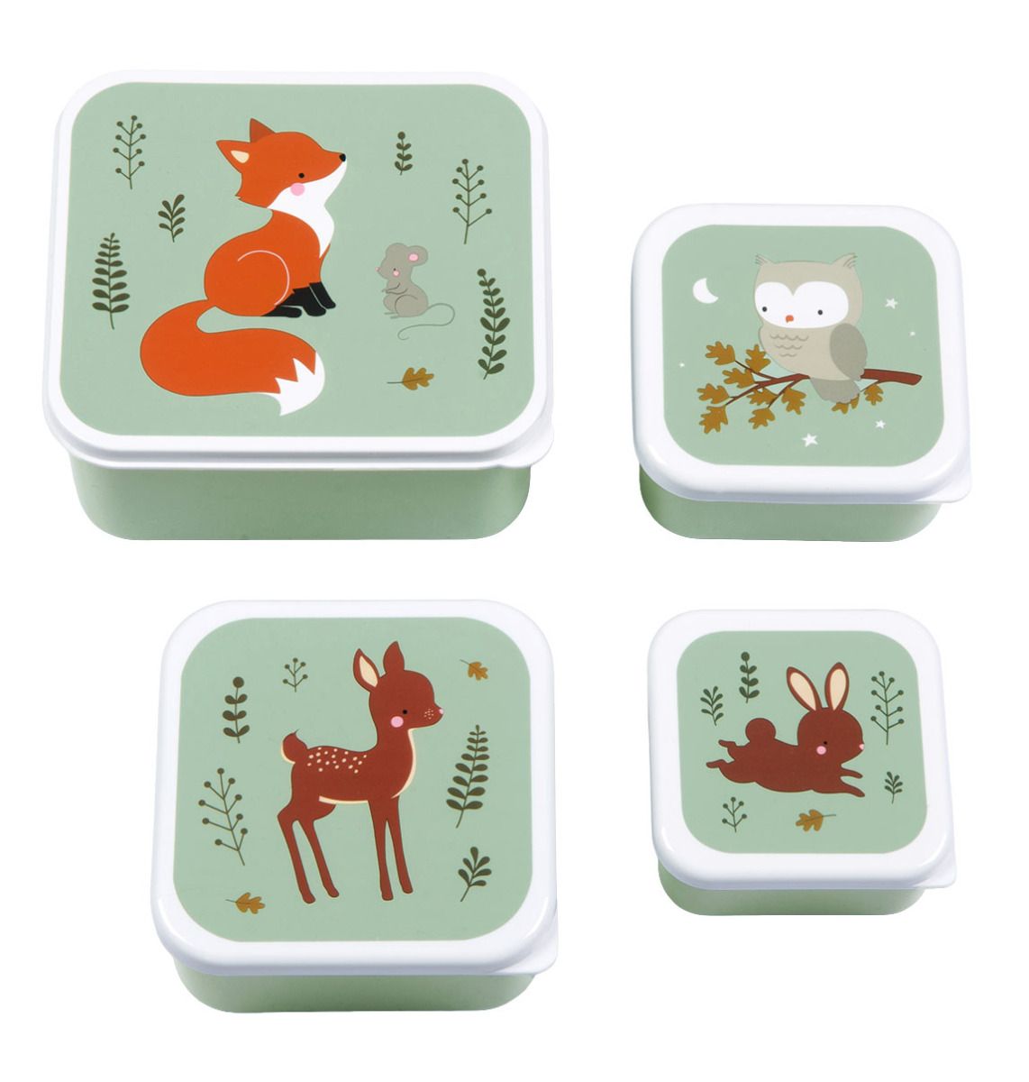 Snack Box Set A Little Lovely Company Forest Friends Sage 4st. - Afbeelding 1