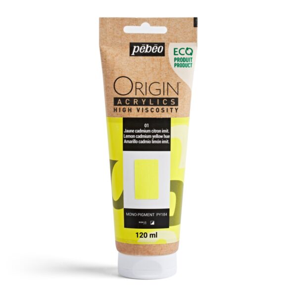 Pebeo Origin Acrylics - 120 ml - 01 Lemon Cadmium Yellow Hue - Afbeelding 1