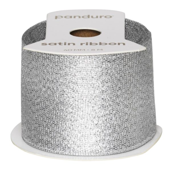 Lint - 8 meter - 40 mm - zilver glitters - Afbeelding 1