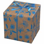 Cadeaupapier - 10 meter - kraft/blauwe bloemen