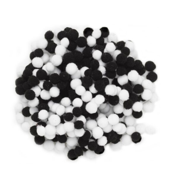 Pompons mini - 400 stuks - zwart en wit - Afbeelding 1