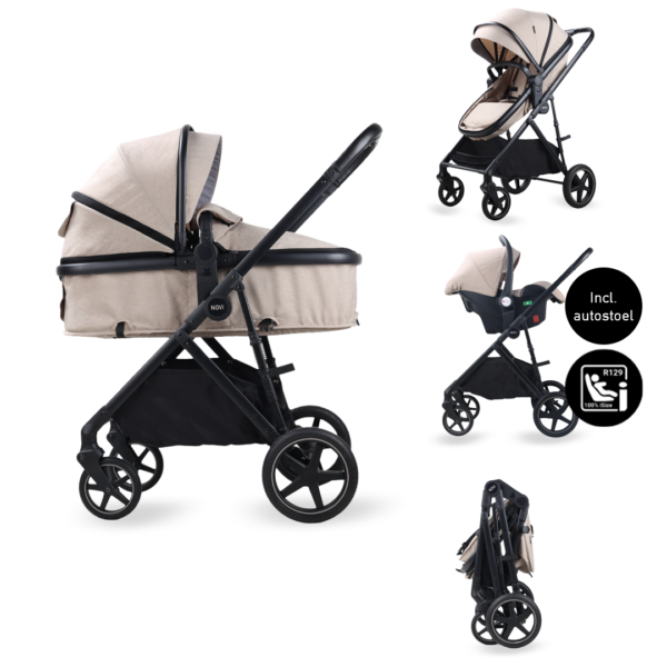 Kinderwagen Novi Baby® Jaxx 3-in-1 Sand Melange met Autostoel - Afbeelding 1