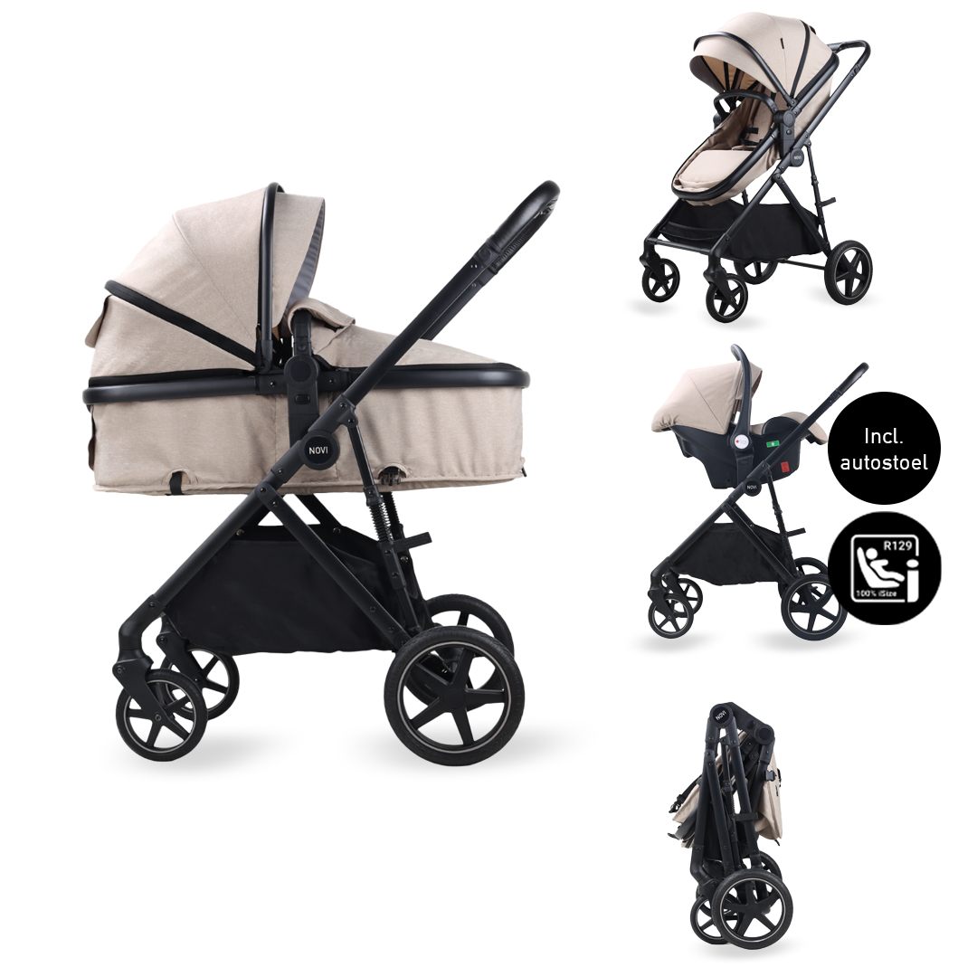 Kinderwagen Novi Baby® Jaxx 3-in-1 Sand Melange met Autostoel Kinderwagen Novi Baby® Jaxx 3-in-1 Sand Melange met Autostoel - Afbeelding 1