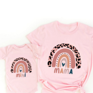 Mini Fashion™ - Mama&Dochter - Matchende Shirt&Romper Roze - Print Regenboog / Baby's 40 - (3-6 maanden) | Educatief Speelgoed