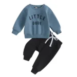 Mini Fashion™ - Stoere'Little Dude'Set Katoen Blauw / Maat 80 (6 -12 maanden) | Educatief Speelgoed