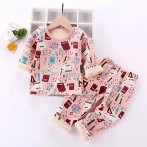 Mini Fashion™ - Kinder Cartoon Fleece Pyjama Roze - Boeken / Maat 80 (12-18 maanden) | Educatief Speelgoed